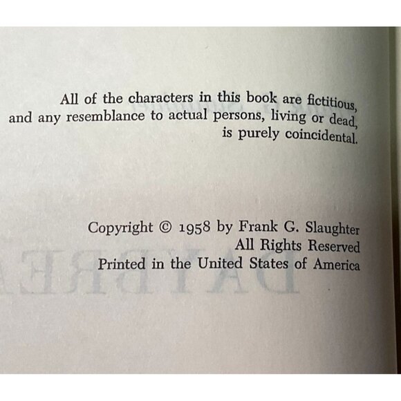 DAYBREAK BY FRANK G SLAUGHTER 1958 BOOK CLUB ED HARDCOVER DUSTJACKET - Picture 2 of 7